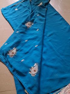 Beautiful Blue Embroidered Saree