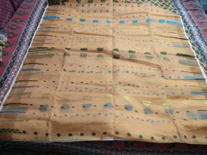 Peach Floral Print Tant Handloom saree