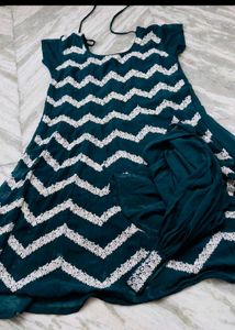 Beautiful Teal Saree with White Embellishments