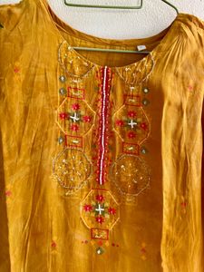 Mustard embroidery suit pant Set with Dupatta