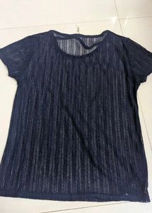 Sheer Striped Navy Blue Top