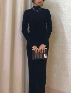 Heavy Rib Black Turtleneck Maxi Dress