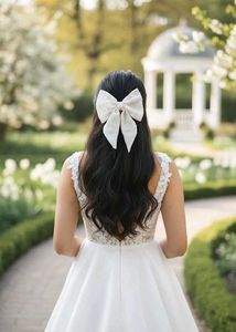 white chikankari hair bow clip