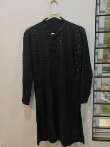 Men's Black Sequined Kurta