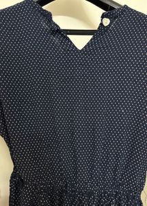 Navy Blue Micro-Dot Printed Dress
