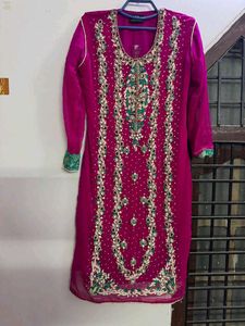 Pink embroidered suit with banarsi pants