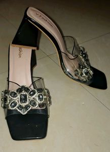 Embellished Block Heel Mules