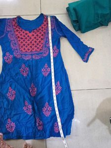 Blue Kurta with Pink Embroidery