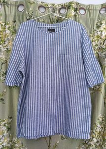 ZARA Blue & White Striped Casual tshirt