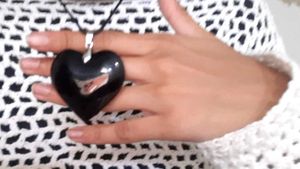Y2k BIG Black Glass Heart Pendant With Cord