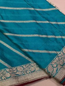 Stunning Teal Saree with Silver Border