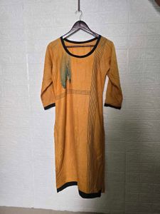 Yellow Printed Kurta with Black Accents