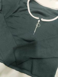 Ribbed Zip Neck Long Sleeve BlackTop