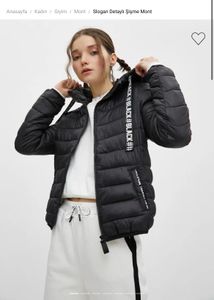 Black Puffer Jacket with Slogan Detail