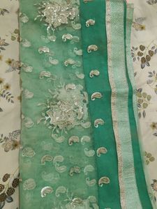 Elegant Green Embroidered Saree