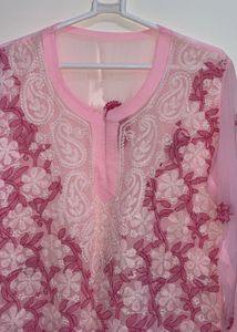 Pretty Pink Chikankari Lucknowi Kurti