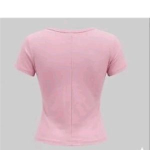 Cute Pink Lace Trim Tie-Front Top