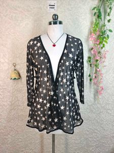 Sheer Star Print Kimono Top