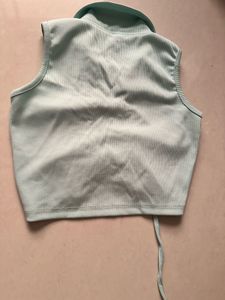 Mint Ruched Collared Crop Top