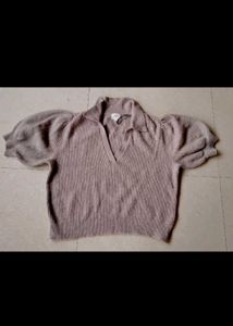 H&amp;m Beige Collared Knit Sweater