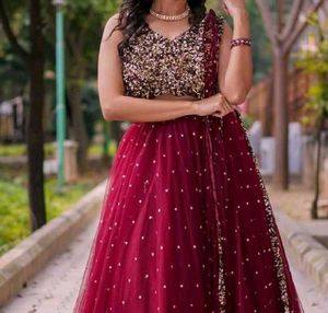 Red/Maroon Sequined Lehenga Choli women