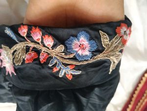 Black Floral Embroidered Bikini Top