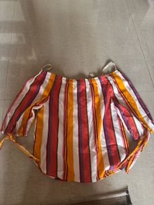 Off-Shoulder Striped Puff Sleeve Top