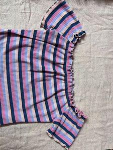 Striped Off-Shoulder Ribbed Top