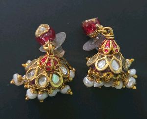 Exquisite Gold plated Kundan Jhumkas