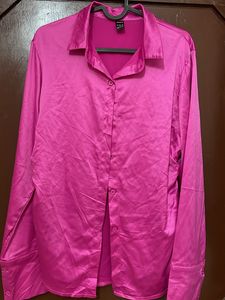 Hot Pink Satin Button-Up
