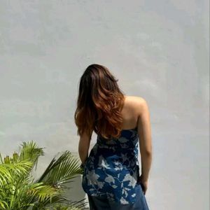 Blue halterneck floral kurta