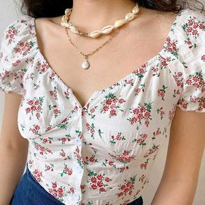 Vintage Floral Print Puff Sleeve Top