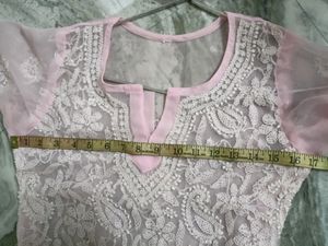 Lucknowi Handwork Chickankari Baby Pink Kurta