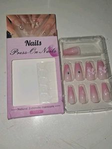 Press-On Nails - Pink Ombre with Gems &amp; Flowers