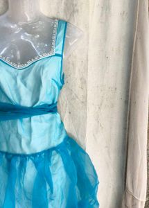 Aqua Blue Sheer Overlay Dress