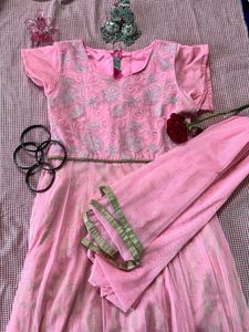 Beautiful Pink Embroidered gown with Dupatta