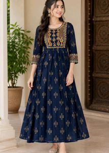 Elegant Navy Kurta with Gold Print