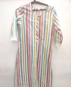 Vibrant Striped Kurta Set with Lace Detail