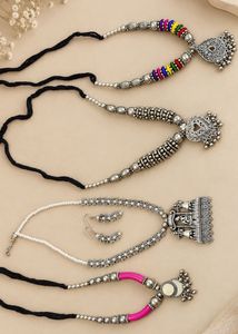 Boho Oxidised Silver Necklace Set