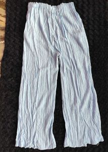 Light Blue Crinkle Wide-Leg Pants