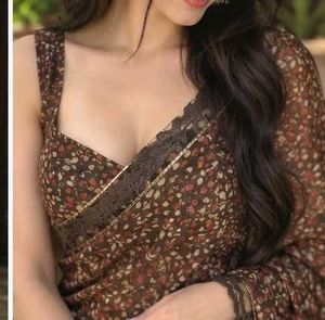Brown Floral Print Saree