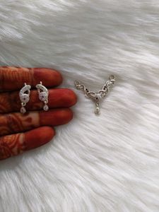 Pure Silver Cz Mangalsutra Pendant With Earrings
