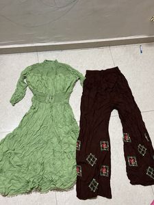 Elegant Green Kurta Set with Embellished Pants