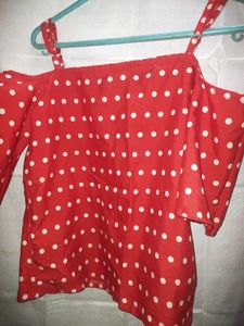 Red Polka Dot Cold Shoulder Top