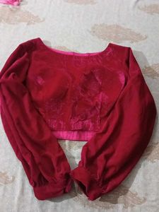 Velvet Crop Blouse with Balloon Sleeves