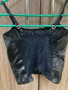 Black Faux Leather Corset Top