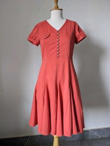 Chic Coral A-Line Button-Up Dress