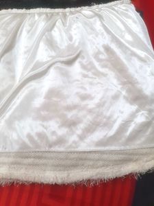 Textured White Mini Skirt with Gold Trim