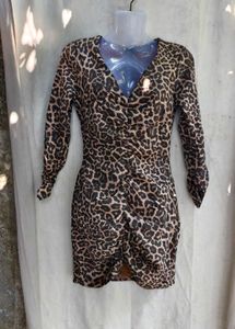 232510. Chic Leopard Print Ruched Mini Dress