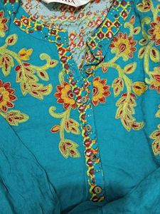 BIBA Teal Embroidered Kurta